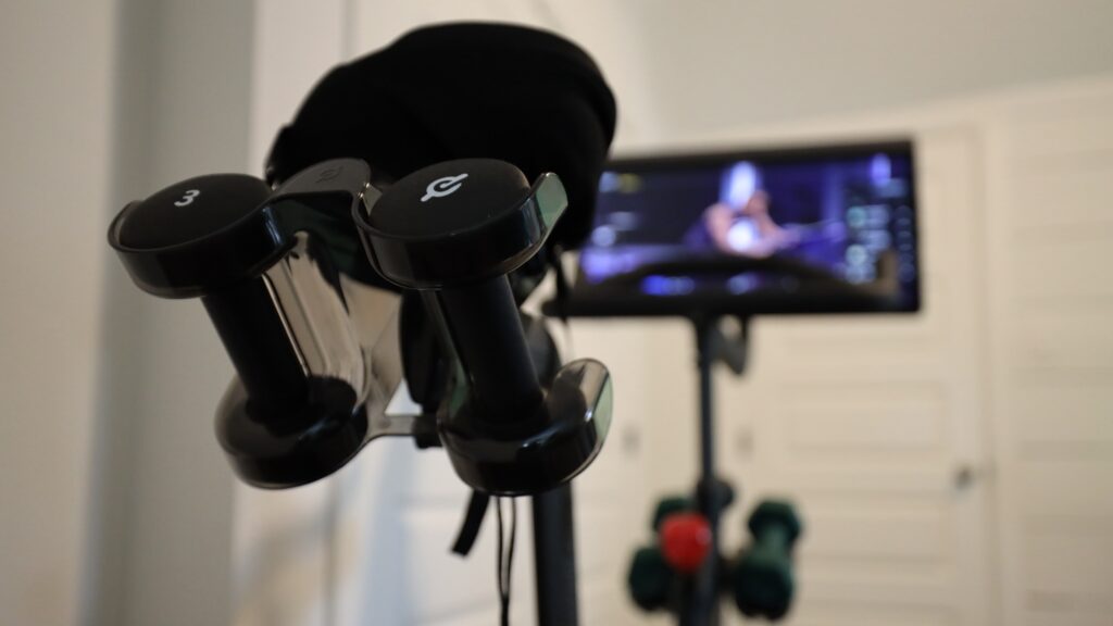 Peloton with work out on screen